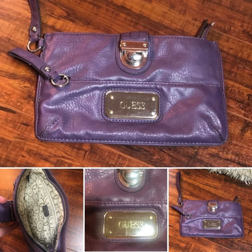 GUESS SM Clutch Handbag Purple Faux Leather Purse